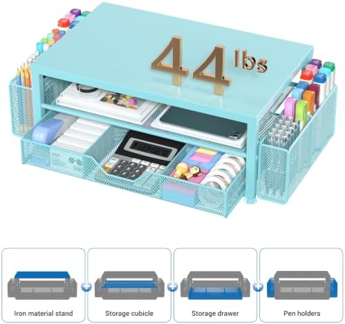 OPNICE Desk Organizers and Accessories, Computer Monitor Stand Riser with Drawer and 2 Pen Holders, Printer & Laptop Sta