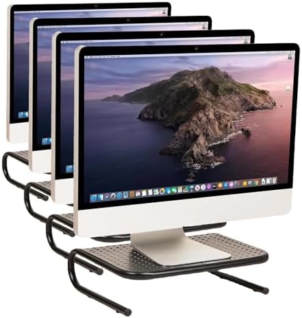 Mind Reader Monitor Stand, Ventilated Laptop Riser, Desktop Organizer, Metal, 14.5" L x 11.25" W x 4.25" H, Black (Pack 