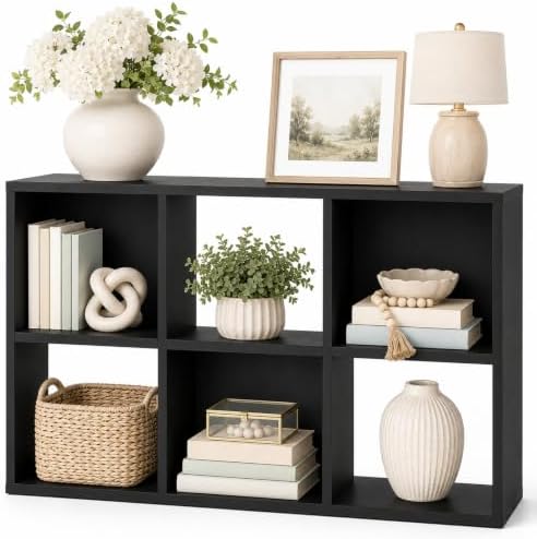 IULULU 6-Cube Storage Organizer Shelf, Freestanding Bookcase - Black