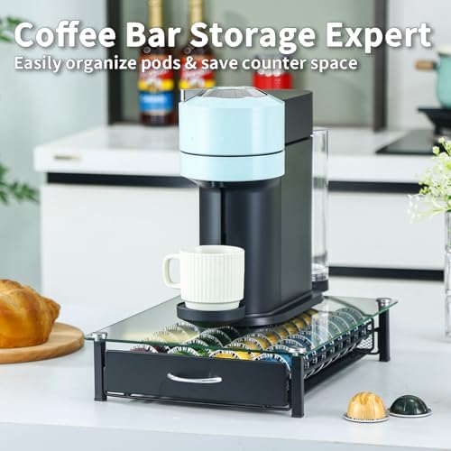FlagShip Tempered Glass Top Nespreso Vertuo Pod Holder,40 Big Pods Capacity
