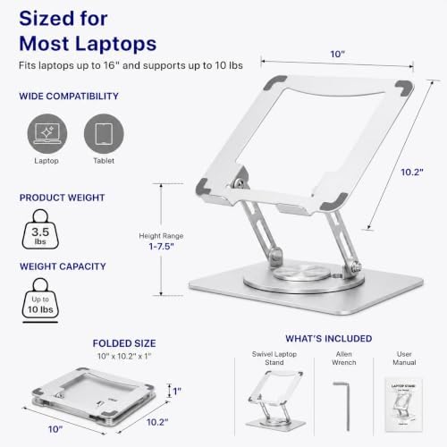 Uncaged Ergonomics Swivel Laptop Stand for Desk, 360 Riser, Arctic Silver
