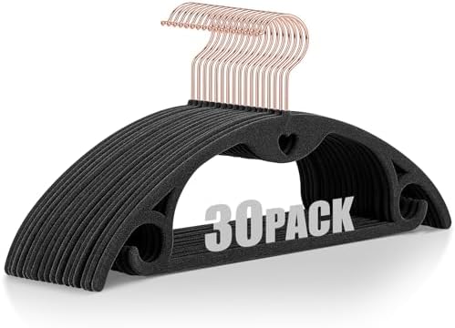 Velvet Hangers Felt Clothes Hangers 30 Pack Black Grey/18 XL