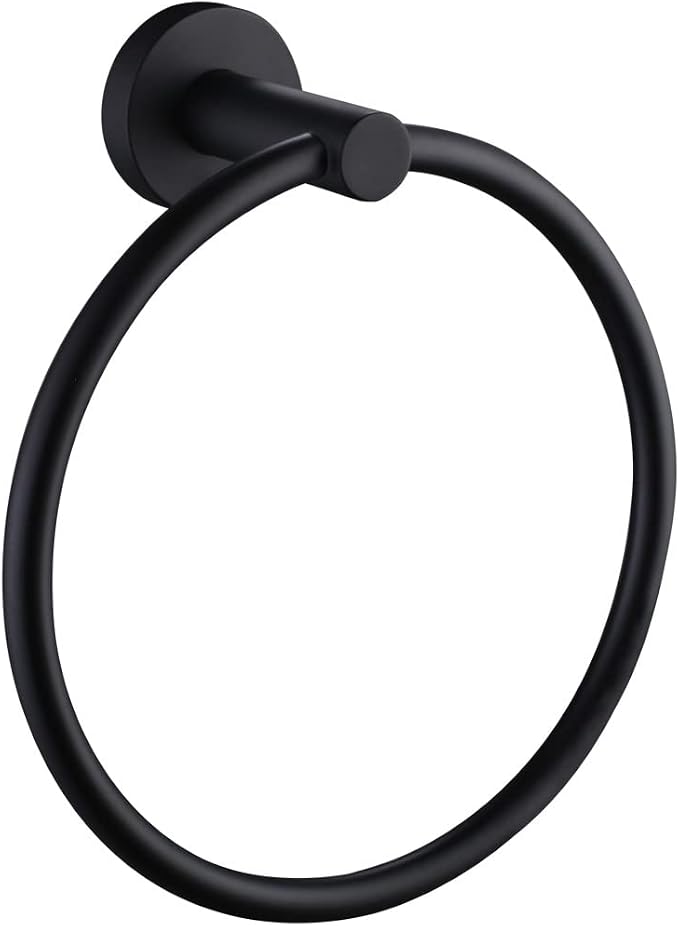 APLusee Matte Black Towel Ring Wall Mounted, Hand Towel Holder for Bathroom, Solid Stainless Steel Round Wall Hanger