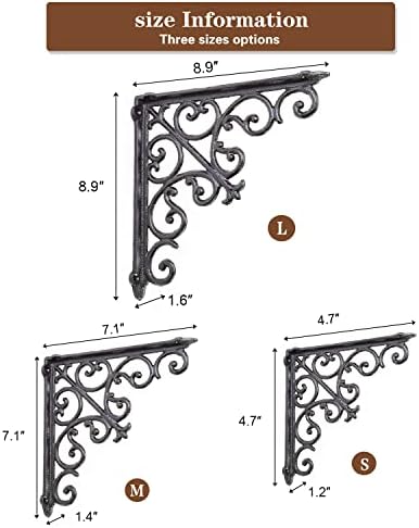 Sungmor 2PC 7.1 Inch Heavy Duty Decorative Brackets for Shelves, Vintage Victorian Cast Iron Shelf Bracket, Sturdy Black
