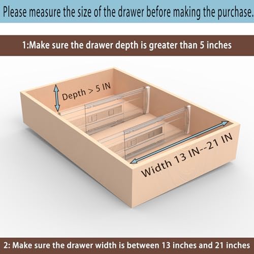 4 Pack 5" High Clear Adjustable Drawer Dividers, Expandable 13-21"