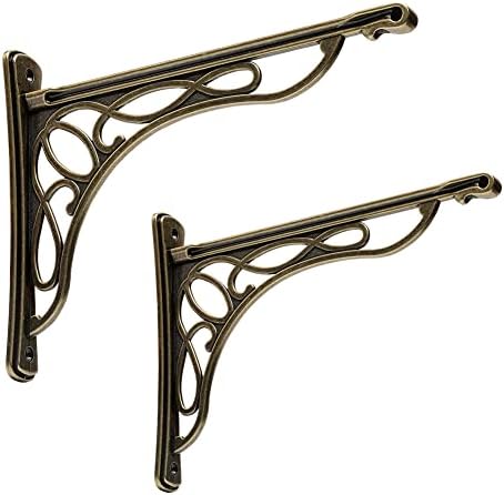 2 PCS 10 Inch Bracket Shelf Brackets Cast Iron Metal Corbels Ancient European Style Antique Brass