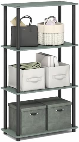 Furinno Turn-N-Tube Toolless Assembly Storage Shelves, 4-Tier Green Book Shelf, Open Storage Bookshelf, for Organization