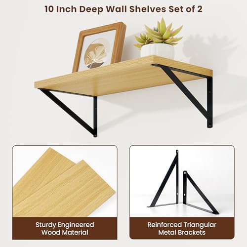 Axeman 20 Inch Floating Shelves, 10 Inch Deep Oak Wall Shelves Set of 2