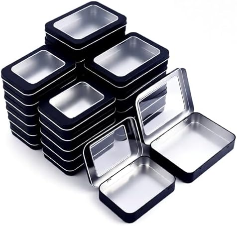 24 Pack Metal Storage Organizer Tins, Black, Mixed Sizes
