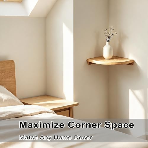 Solid Wood Floating Corner Shelf, 7.1 in Wall Mount Round End
