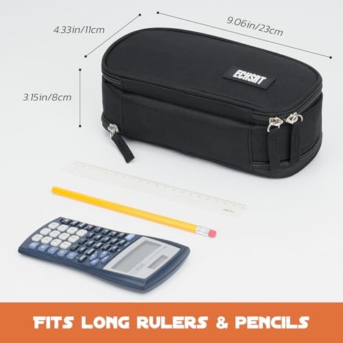 ECHSRT Large Tactical Pencil Case, 3-Compartment Pen Pouch Organizer, Black
