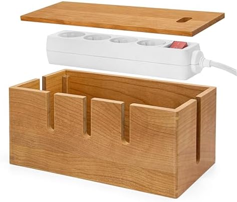 Elitzia Cherry Wood Cable Management Box for Desk Office, Magnetic Lid