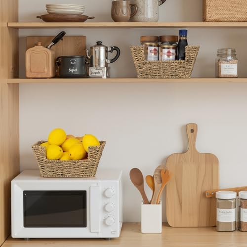 StorageWorks Wicker Storage Baskets for Shelves, Pantry Baskets, Seagrass