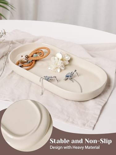 INGOFIN 7" Ceramic Bathroom Vanity Tray - Bathroom Organizer Countertop Tray for Perfume, Jewelry, Candles, Small Kitche