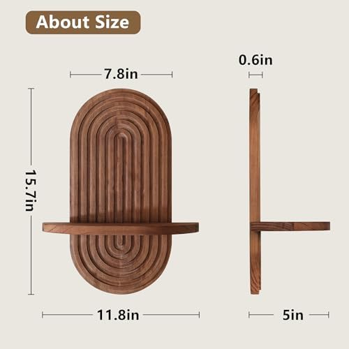 Heiple Set of 2 Boho Arched Floating Shelves 15.7”x 7.8” Plant Wooden Hanging Shelf for Living Room Bedroom Mid Century 