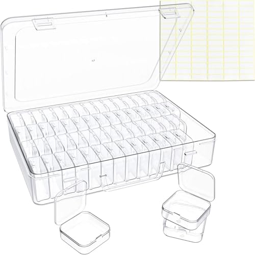Bead Organizer Box, 60 Pack Small Clear Storage Boxes with Labels, Large Travel Craft Case with Handle, Mini Plastic Con