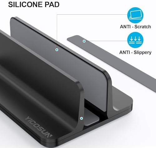 YICOSUN Aluminum Vertical Laptop Stand for Desk - Adjustable Width Dock for MacBook, Surface, Samsung, HP, Dell up to 17