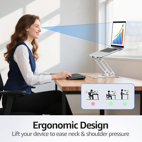 Urmust Adjustable Laptop Stand for Desk, 10-15.6“ Laptop Riser, Silver