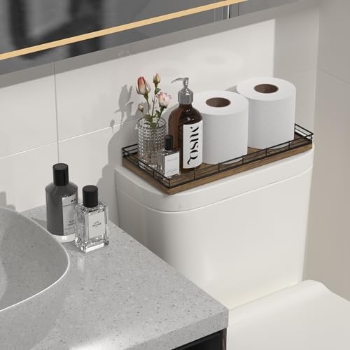 Bathroom Toilet Tank Tray, 13" Wood Storage Basket Back of Toilet Basket Organizer, Vanity Tray for Perfume Makeup Candl