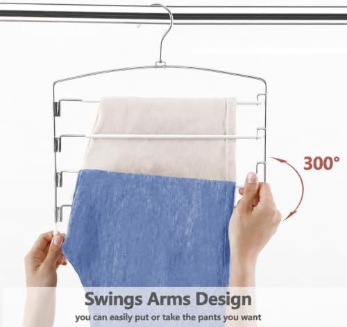 Pants Hangers Space Saving 3 Pack 5 Layer Swing Arm Hanger White