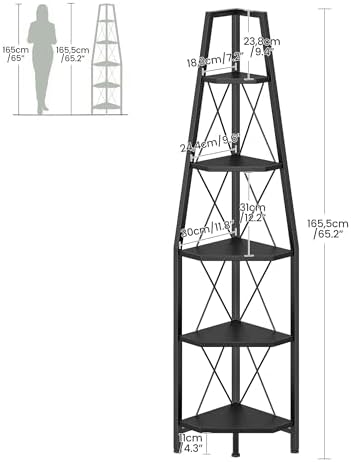 CHOEZON 5-Tier Corner Shelf, Corner Bookshelf, Ladder Shelf, Floor Standing Storage Rack, Open Display Stand, Plant Stan