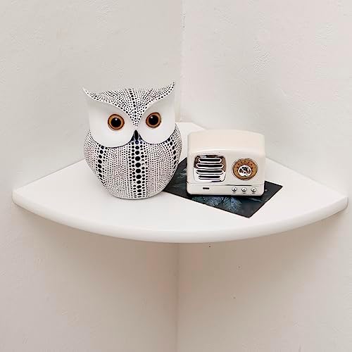 Corner Shelf, White Solid Oak Wood Floating Corner Shelves Wall Mount Round End Floating Speaker Rack Display Shelf for 