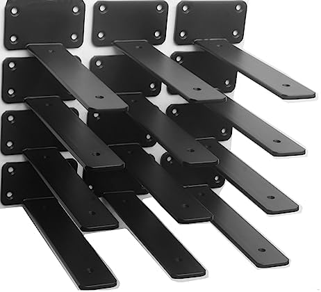 9 inch Shelf Bracket, 12 Pack Heavy Duty L Floating Shelf Brackets,Black