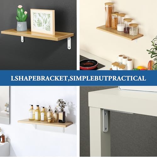 Mooche White Shelf Brackets, Heavy Duty Floating Shelf Bracket for Wood Shelves, Wall Mounted Metal L Brackets, Wall She