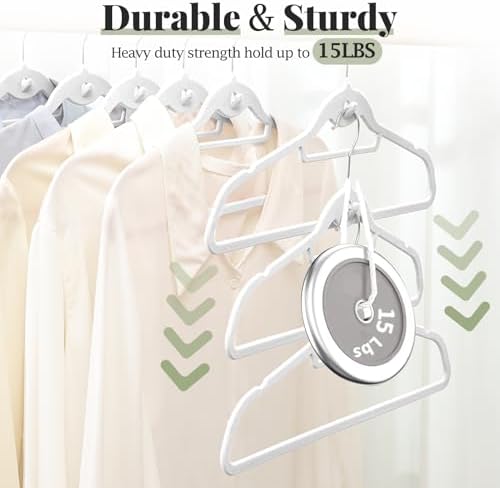 Velvet Felt Stackable Hangers 50 Pack, Thin & Space Saving, White