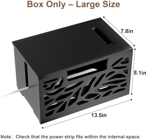 Large Cable Management Box, Cord Hider for Power Strip, Black