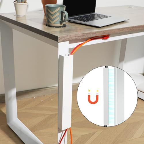Blulu 4 Pack Steel Magnetic 14 Inch Cable Management Channel for Under Desk Leg Vertical Wire Hider Cover Cable Desk Org