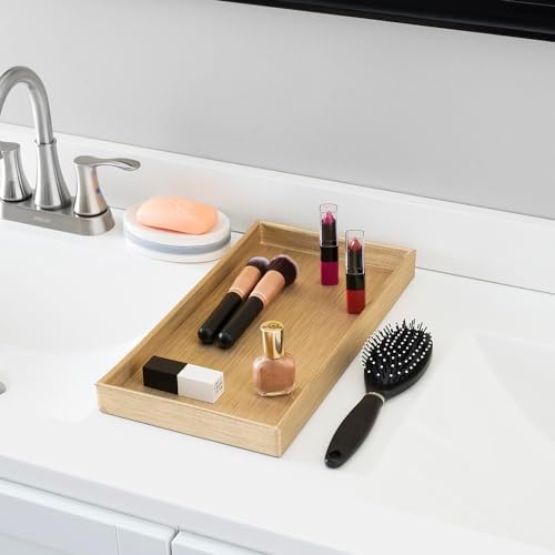 Home Basics Plastic Vanity Tray For Jewelry, Make up, Perfume, Cosmetics, Bathroom or Dresser Organizer, Gold