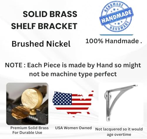 Brushed Nickel Shelf Bracket L-Shaped 4.5" Brass, Stylentdecor Wall Mount