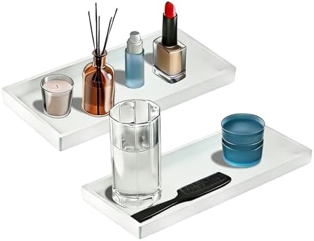 BBK 2PC Countertop White Vanity Tray Small 7.8" Bathroom Tray Silicone