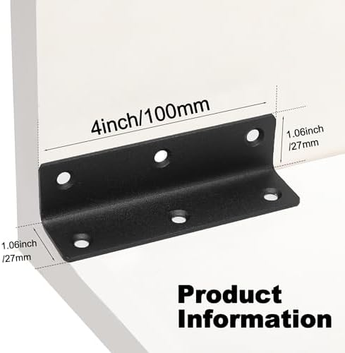 L Bracket, Heavy Duty Corner Brace, 30 Pack 4" Metal Shelf Bracket Angle Bracket for Shelves, Black L Brackets for Wood,