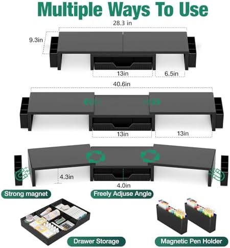 OPNICE Desk Organizer and Accessories, Computer Monitor Stand Riser with Drawer and 2 Pen Holders, Laptop Stand, Office 