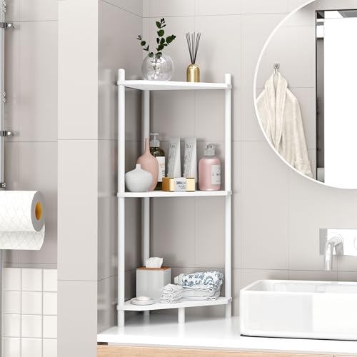 Corner Shelf Stand - 3 Tier Bamboo Small Corner Bookshelf for Office Kitchen Bedroom Plant Stand Living Room Decor Small