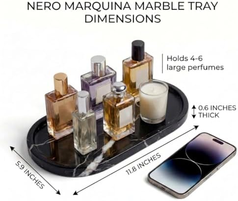 YKAJO Nero Marquina Oval Marble Tray, 11.8x5.9 Vanity Perfume Organizer