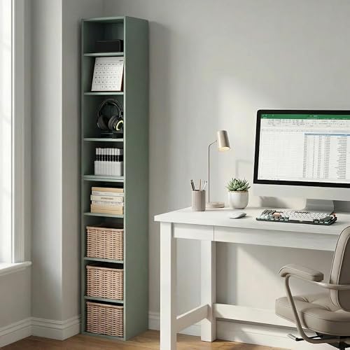 Furinno PASIR Book Shelf, 8-Tier Bookshelf, Bookcase with Open Shelf, 9.3 x 11.8 x 70.9, for Living Room, Bedroom, Home 