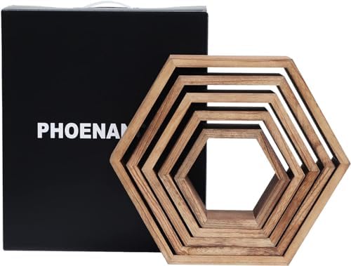 Hexagon Shelves,Floating Wall Shelf,Honeycomb Octagon Cube Shelves Wood