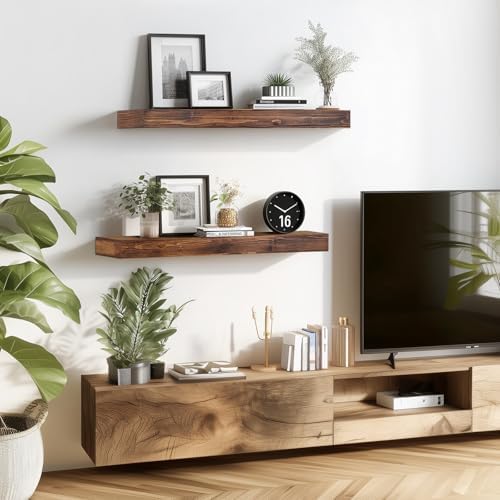Floating Shelves, 24 Inch Wall Mounted Shelves, Set of 2, Brown