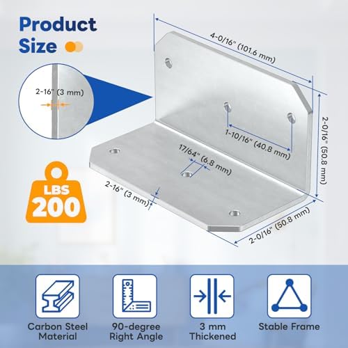 4"x2"x2" Corner Brackets for Wood, 200LB, Galvanized 8 Pack