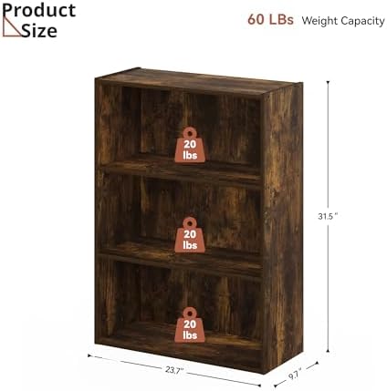 Wooden Book Shelf with Three Display Shelves, Three Tier Open Wood Shelf Bookcase, Bookshelf for Classroom, Brown