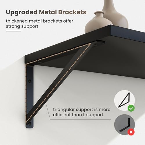 Marsmiles Deep Floating Shelves, 48'' x 12'' Black Wood Shelves Set of 2