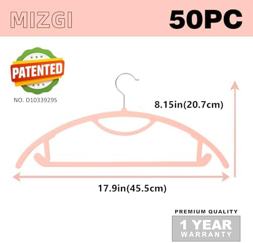 MIZGI Premium Velvet Hangers 50-Pack,No Shoulder Bump Hangers W/Tie Bar Ultra Thin Space Saving Non Slip Hanger Heavy Duty Felt Rounded Clothes Hanger for Sweaters,Coat,Jackets,Pants,Shirts