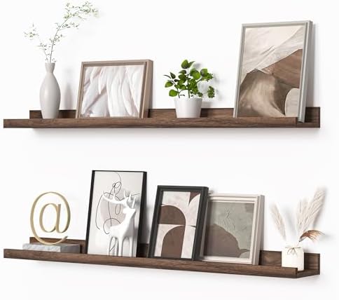 Heimlove Picture Ledge Shelf, Floating Shelves Set of 2, 36 Inches Picture Shelf for Wall with Ledge, Kids Bookshelf Wall Mounted for Living Room Bedroom Decor Books Photo Frames - Walnut