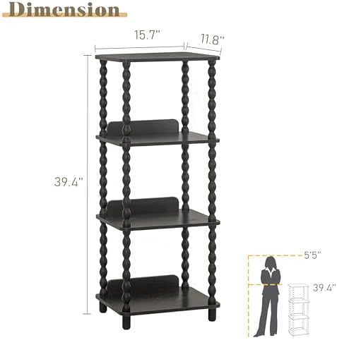 Fultyle Book Shelf, 4-Tier Bookshelf with Storage, Small Bookcase Display Shelves with Solid Wood Legs for Bedroom, Livi