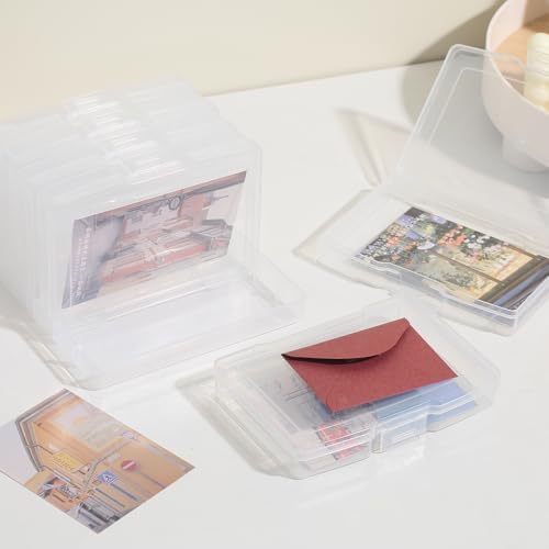 novelinks 6 Pcs 4"x6" Plastic Photo Storage Boxes with Tray (Clear 1Pack)