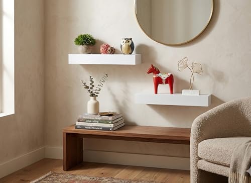 Rectangle Wooden Floating Shelves Wall Mounted, 16.5 inch Ledge to Storage Organize and Trophy Display Home Decor for Be