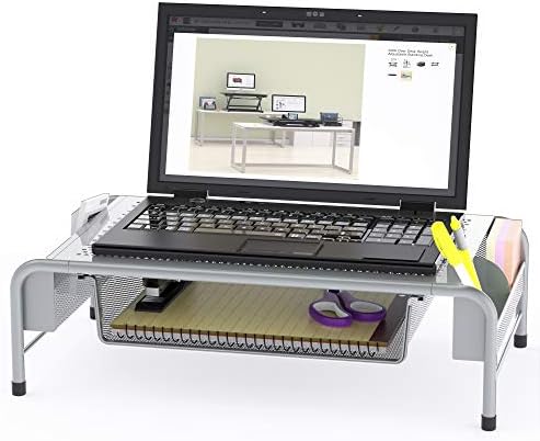 Simple Houseware Metal Desk Monitor Stand Riser w/ Organizer Drawer, Silver